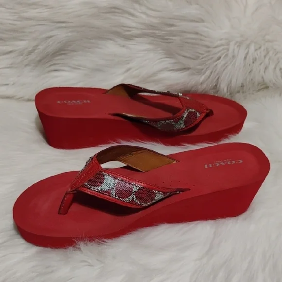 Coach Jolene Red and Silver Wedge Sandals Sz.9.5 - Picture 10 of 12